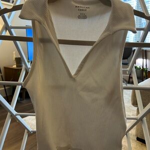 American Eagle Outfitters Women's Ribbed Cream Tank Top